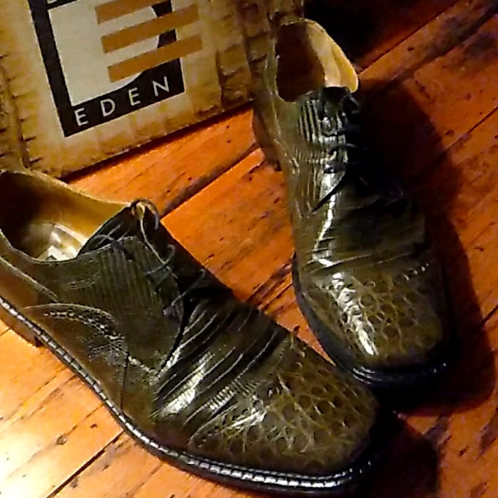 Men size 13 Olive Green  David Eden Crocodile 🐊 Lizard 🦎 Dress Shoes